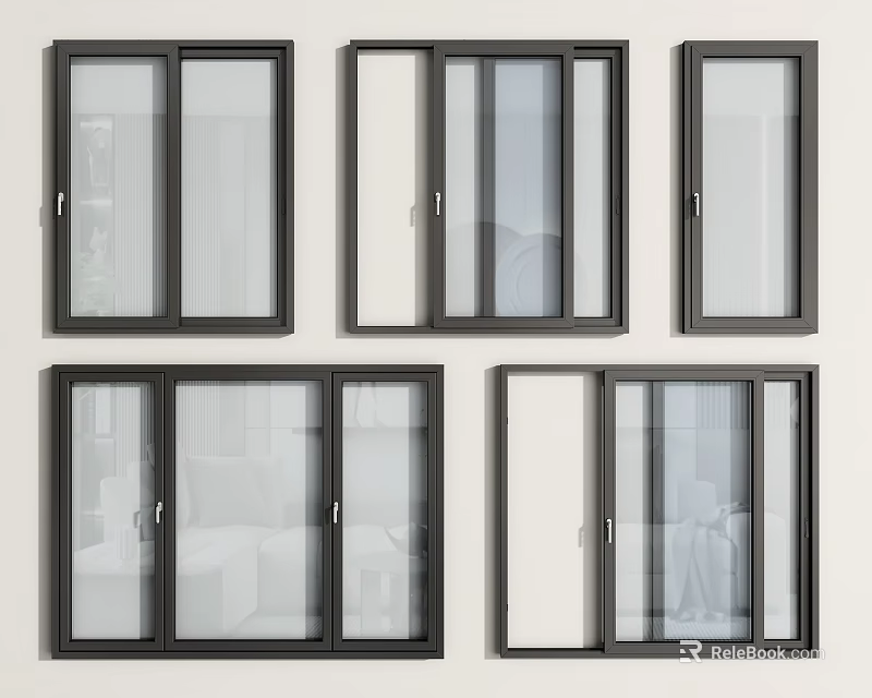 Modern Window Designs with Dark Frames and Clear Glass Different Styles for Home Interiors 3d model