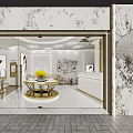 Elegant Jewelry Store Interior With Marble Wall Glass Door And Round Display Table