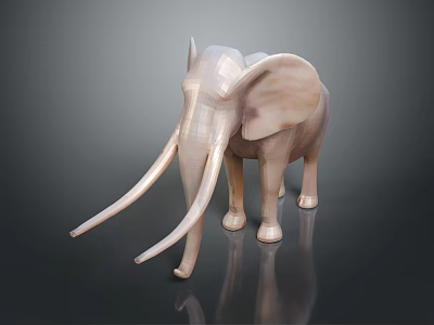 Light Colored Elephant Sculpture With Long Tusks And Smooth Reflective Surface On Dark Background 3d model