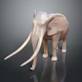 Light Colored Elephant Sculpture With Long Tusks And Smooth Reflective Surface On Dark Background