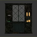 Dark Wooden Cabinet With Glass Door Open Shelves And Decorative Vases Bowl Plant