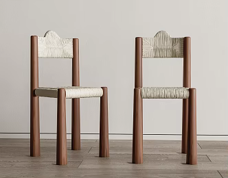 Nordic Dining Chair Straw Single Chair Dining Chair 3d model