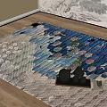 Square Carpet With Blue Gray Beige Floral Leaf Pattern On Wooden Floor With Decorative Vases