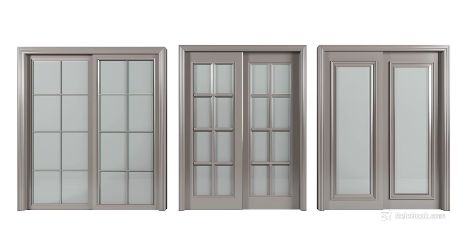 Contemporary Sliding Doors Featuring Diverse Glass Panel Patterns And Sleek Frames 3d model