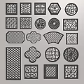 New Chinese-style openwork window carved pattern openwork window grid wall lattice window 3d model