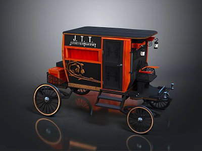 Vintage Horse Drawn Carriage Featuring Jill Jill And Co Sign Black Orange Decorative Design 3d model
