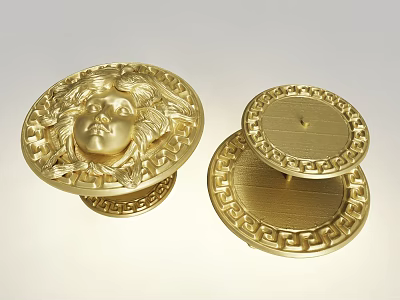 Golden Brooch With Carved Female Head And Chain Border Showing Back Design Details 3d model