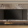 Modern TV Wall Design With Marble Panel TV And Fireplace Decor 3d model