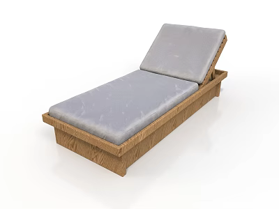 Comfortable Outdoor Lounge Chair With Wooden Frame And Soft Gray Cushion For Relaxation 3d model