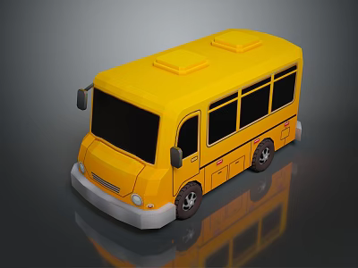 Yellow Mini Bus With Black Windows White Front Bumper And Roof Vents 3d model