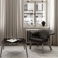 Modern Living Room Seating With Black Chairs And Coffee Table By Windows On Striped Floor