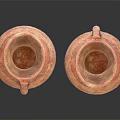 Two Ancient Terracotta Vases With Handle And Decorative Stripes On White 3d model
