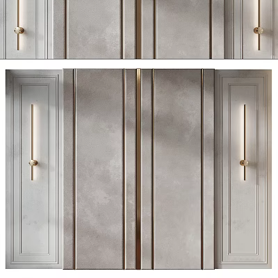 Elegant Modern Background Wall With Textured Gray Surface And Gold Decorative Stripes 3d model