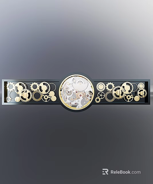 Tech Exhibition Hall Showcasing Golden Gears Circular Dial and Intricate Mechanical Elements 3d model