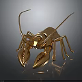 Golden Metallic Lobster Sculpture With Shiny Claws And Antennae On Dark Background