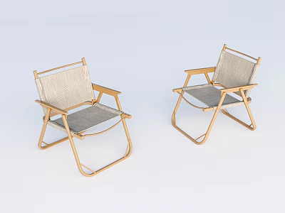 Two Foldable Outdoor Chairs With Golden Frame And Textile Seat Design 3d model