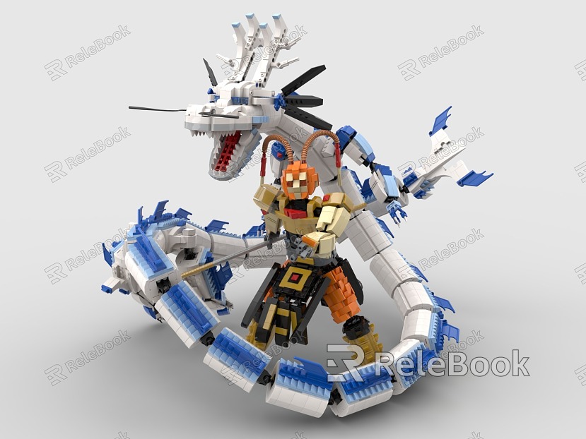 Lego Toy Hand Ornaments Monkey King Dragon Cartoon Scene model