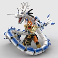 Building Blocks Dragon Model with Blue and White Body and Yellow Armored Minifigure