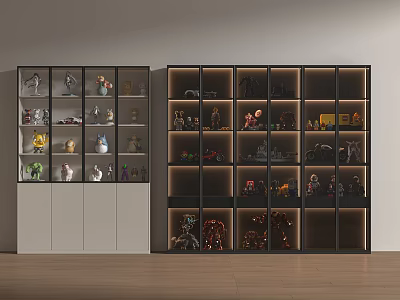 Modern Action Figure Display Cabinet With LED Lighting And Multiple Glass Shelves 3d model
