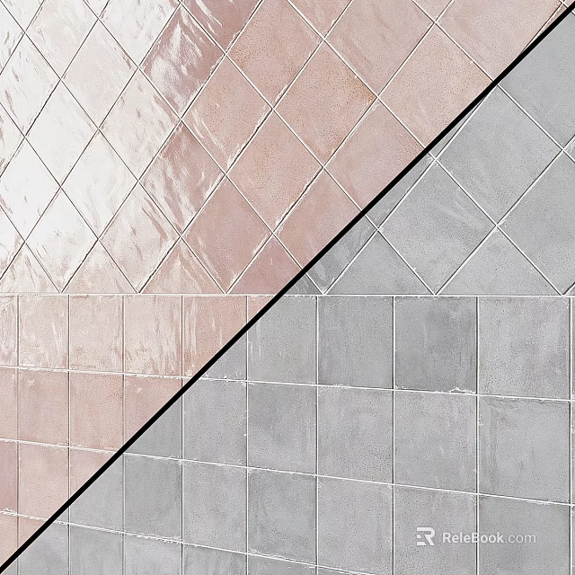 Pink Diamond and Gray Square Tile Components with Diagonal Wall Contrast Pattern 3d model
