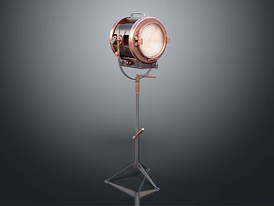Vintage Studio Light With Metal Tripod Stand And Copper Finish Design 3d model