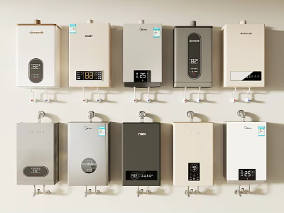 Assorted Wall Mounted Water Heaters With Digital Displays And Different Designs 3d model