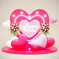 Romantic Pink Heart Neon Light Photo Spot With LOVE Lettering Heart Decorations And Flower Bouquets