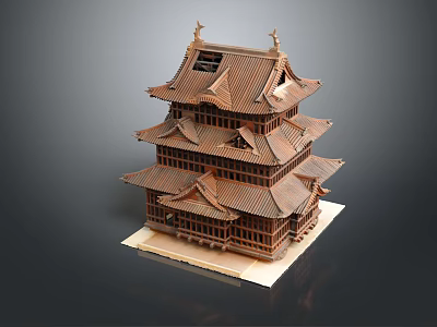 Ancient Architecture Wooden Model Of Traditional Multi Story Tower With Classic Eaves Design 3d model