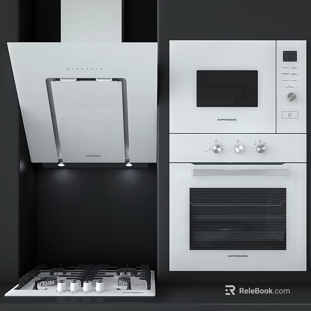 Modern Kitchen Interior With Range Hood Microwave And Oven Appliances 3d model 