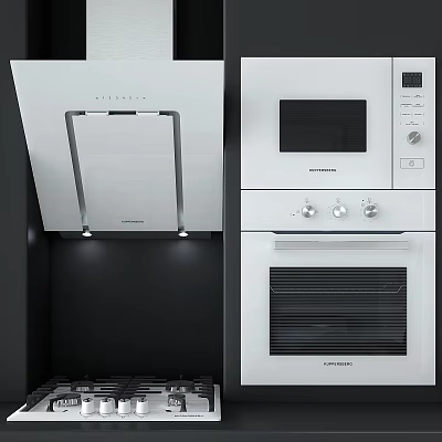 Modern Kitchen Interior With Range Hood Microwave And Oven Appliances 3d model