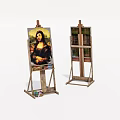 Musical Instruments and Art Supplies Featuring Wooden Easels with Mona Lisa Painting