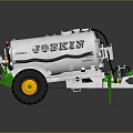 JOSKIN Silver Tanker Trailer Featuring Yellow Rimmed Wheels And Green Support Structure