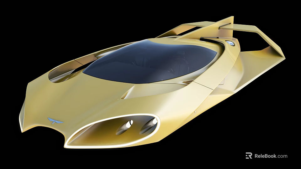 Golden Futuristic Sports Car With Sleek Aerodynamic Body Transparent Roof And Unique Headlights 3d model 