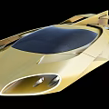 Golden Futuristic Sports Car With Sleek Aerodynamic Body Transparent Roof And Unique Headlights