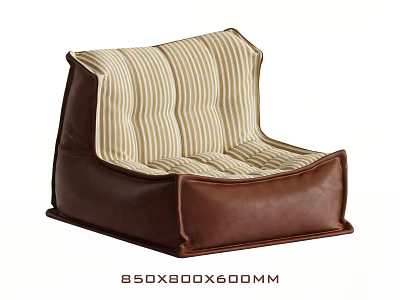 Brown Leather Bean Bag Chair With Beige White Striped Cushion 850X800X600MM 3d model
