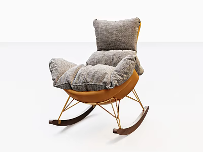 Comfortable Modern Rocking Chair with Gray Cushions Orange Frame Wooden Rockers and Cozy Design 3d model