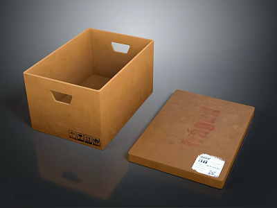 Brown Cardboard Storage Box With Original Lid And Label For Daily Use 3d model