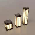 Modern Outdoor Lights With Square Tops And Striped Lamp Shades In Various Sizes