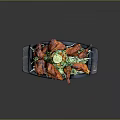 Grilled Chicken Pieces on Wooden Platter with Fresh Greens and Lemon Garnish