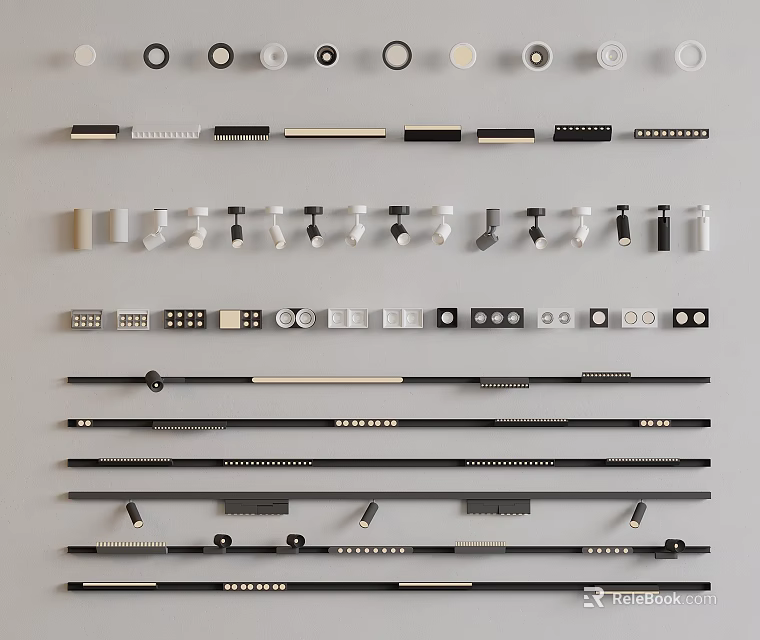 Modern Downlights and Spotlights with Various Styles Sizes and Decorative Elements 3d model