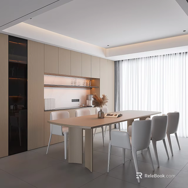 Modern Restaurant Interior Design With Open Layout Dining Table White Chairs And Natural Light 3d model