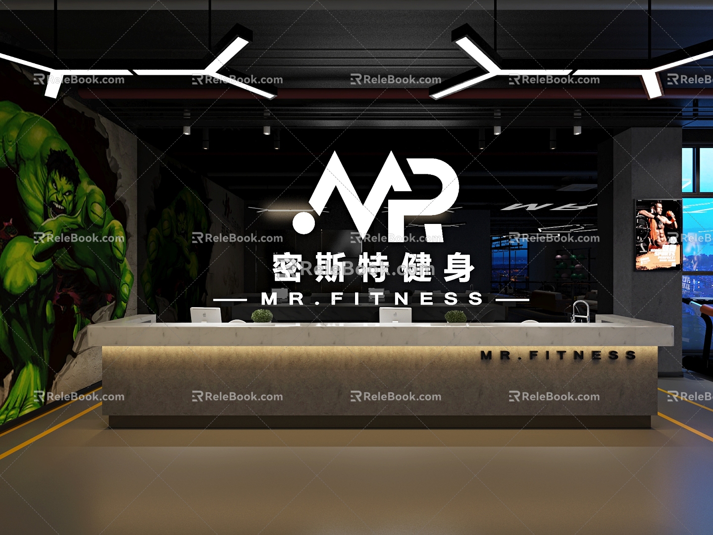 Industrial wind gym front desk 3d model