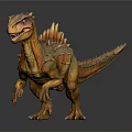 Realistic 3D Spiked Back Dinosaur Model With Orange Yellow Skin In Walking Pose