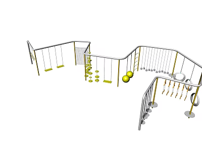 Outdoor Playground Equipment With Swings Climbing Net Slide And Hanging Rings For Kids 3d model