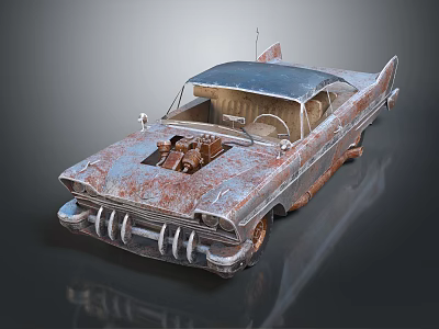 Rusty Vintage Classic Car With Exposed Engine And Weathered Corroded Exterior 3d model