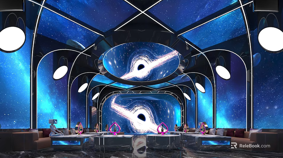 Starry Sky Themed KTV Room With Futuristic Screens And Lights 3d model 