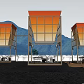 Scenic Waterfront Campsite With Orange Roofed Structures Mountain Views And Reflections