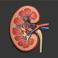 Human Kidney Anatomical Model With Detailed Internal Structure And Blood Vessels