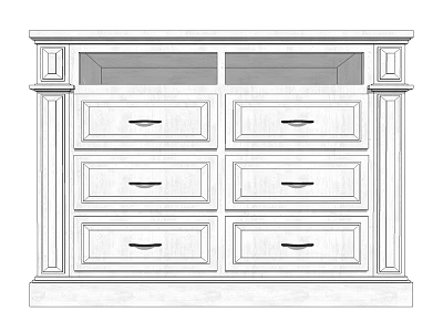 Classic Sideboard With Multiple Drawers Cabinet Doors Open Shelves And Ornate Columns 3d model