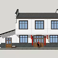 Traditional Chinese Architecture With White Walls Black Tiled Roof And Red Entrance Decorations